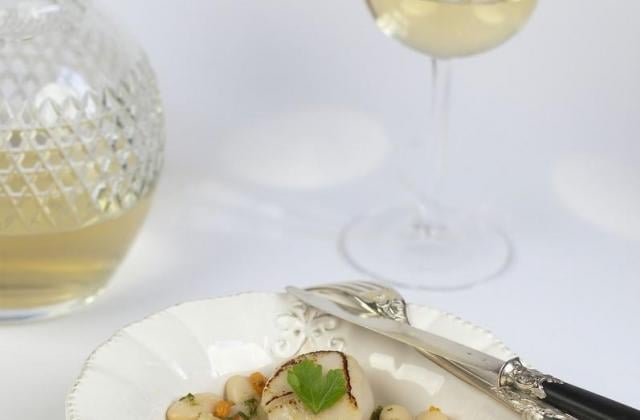 Haricots Tarbais tièdes et potiron, vinaigrette de persil  et Saint-Jacques rôties par Mamina - Photo par Haricot Tarbais Tradition