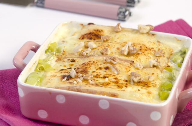 Gratin de poireaux au jambon cru et à la raclette Richemonts - Photo par Quiveutdufromage.com
