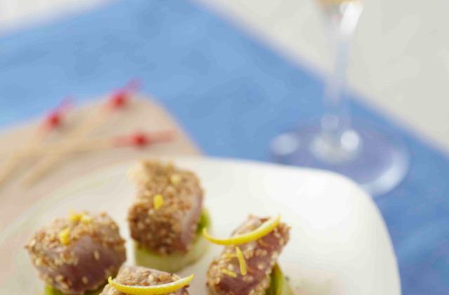 Bouchées de thon mi-cuit en marinade de cidre et sésame - Unicid