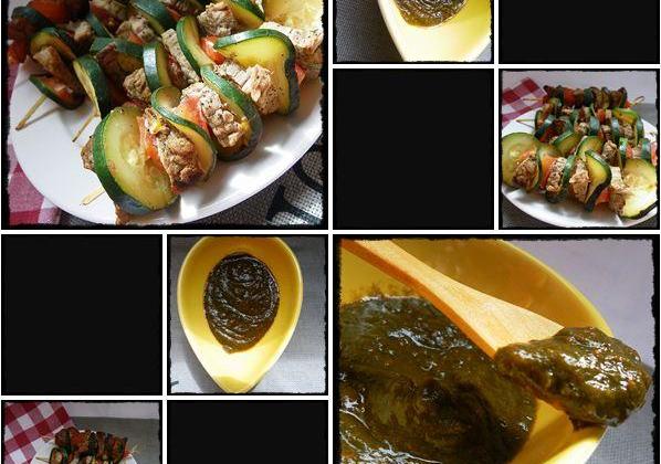 Mini brochettes de bœuf et coulis de poivrons épinards - Photo par chercher faire et deguster