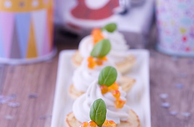 Blinis de Société à tartiner parsemés d'œufs de saumon - Roquefort Société