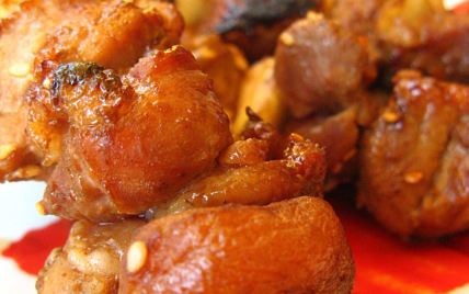 Brochettes de porc sauce hoisin et abricots secs - sherau