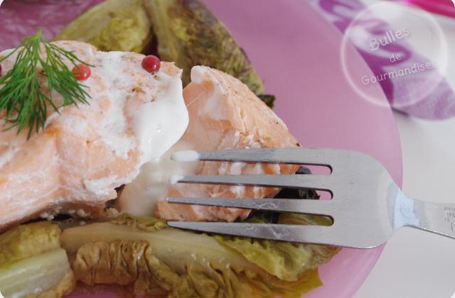 Papillotes de saumon, sucrines braisées et crème aux baies roses - Photo par Bulles de Gourmandises
