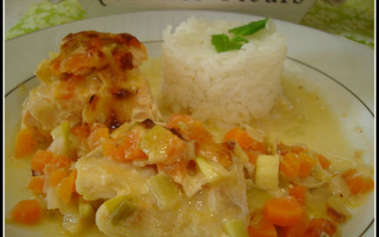 Gratin aux deux poissons (saumon et cabillaud) et petits légumes - Photo par petitedc