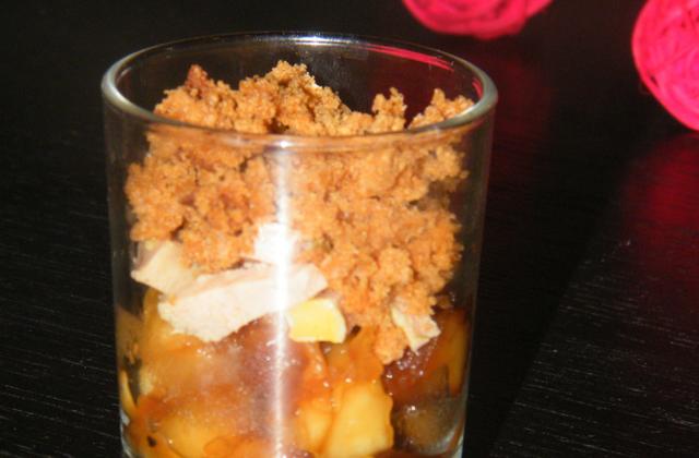 Verrines de foie gras, compotée de pommes et crumble de pain d'épice - Photo par stephaniegr