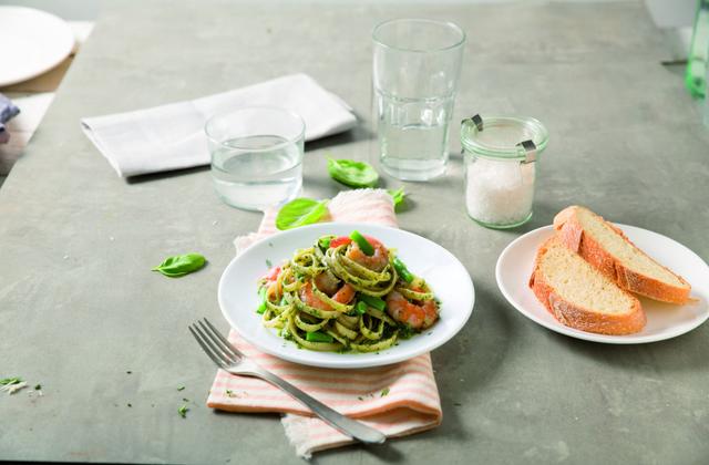 Linguine au pesto genovese, crevettes et haricots verts - Photo par Barilla