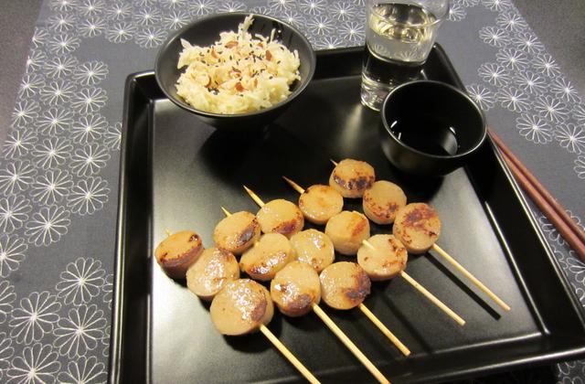 Yakitoris de boudin de Rethel caramélisé à la moutarde de Reims et salade crue de navets boulette de Bussy - Photo par pintoc