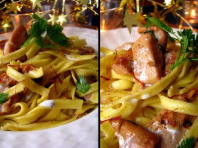Pâtes au safran, foie gras et girolles - Photo par dansla6