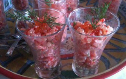 Verrines de perles du Japon au surimi et aux oeufs de lump - Photo par Kikilatoque
