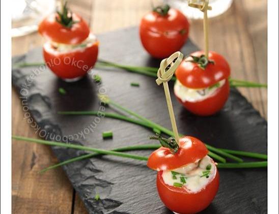 Tomates cerises à la Fourme d'Ambert et aux escargots - Photo par okcebon
