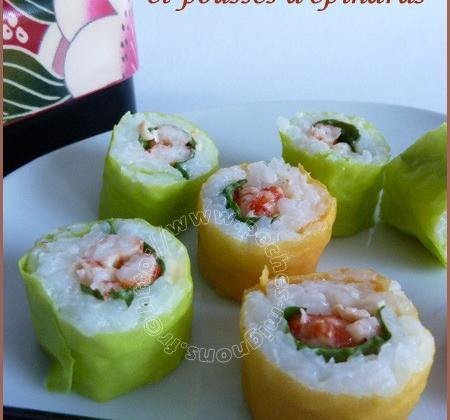 Sushi d'écrevisses et pousses d'épinards - Photo par mopech