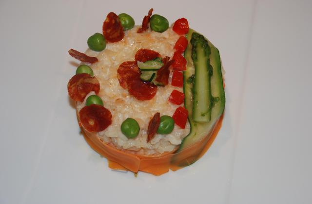 Risotto au miso blanc, petits légumes et chips de chorizo - Photo par jmalhe