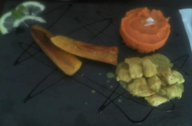 Poulet au lait de coco, purée de patate douce et bananes plantains - Photo par massonA6