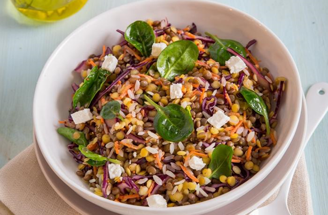 Salade fraicheur de lentilles jaunes, blondes et riz - Photo par Lustucru Sélection