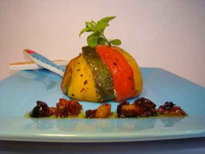 Terrinette aux poivrons confits et filets de rouget, sauce vierge - Sandrine Baumann