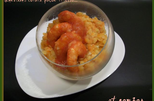Lentilles corail façon risotto et gambas - Photo par Annick