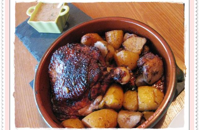 Cuisse de dinde sauce MAYA, pommes de terre et topinambours rôtis - Photo par la tite souris dans le placard