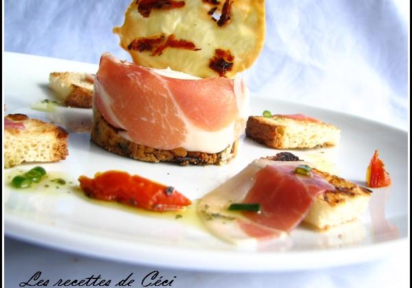 Bavarois d'asperges des sables des Landes IGP sur biscuit aux tomates confites et jambon d'Aoste - Photo par recettesceci