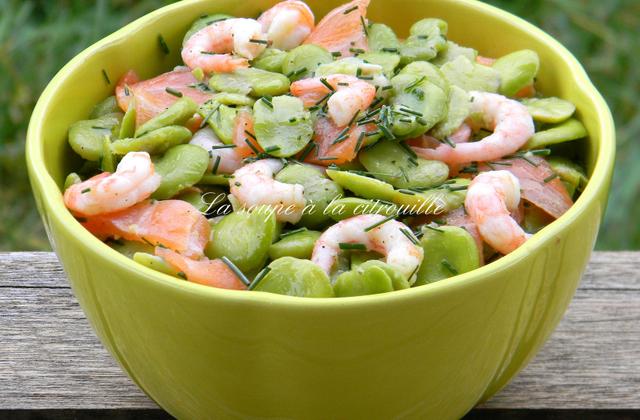 Salade de fèves au saumon fumé et aux crevettes - Photo par La soupe à la citrouille
