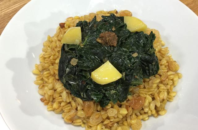 Curry végétarien aux épinards et blé tendre aux raisins blonds - Photo par La Quotidienne