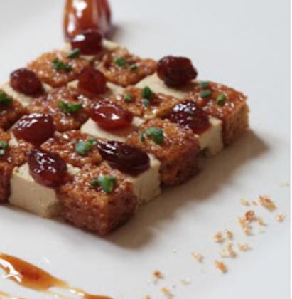 Damier de foie gras , pain d'épices et ail confit au sirop de Floc de Gascogne - Photo par nanoudK