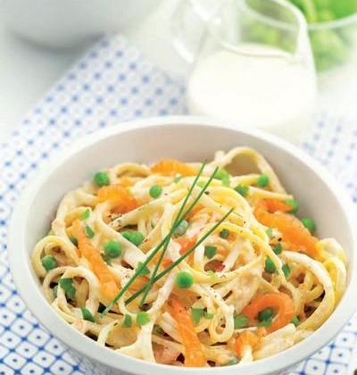 Linguine au saumon fumé et petits pois - Photo par Lustucru Sélection