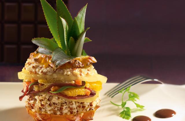 Poélée exotique de quinoa gourmand aux émincés de canard et sa sauce chocolat épicée - Photo par Tipiak