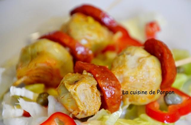 Brochettes de chorizo et artichaut - Photo par Ponpon