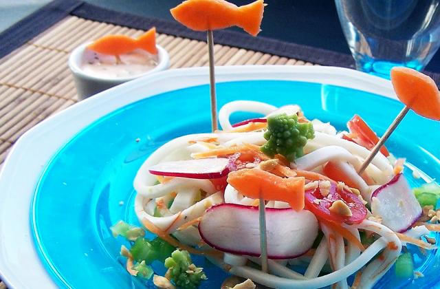 Spaghettis et Tranches de la Mer Coraya aux légumes croquants - Coraya