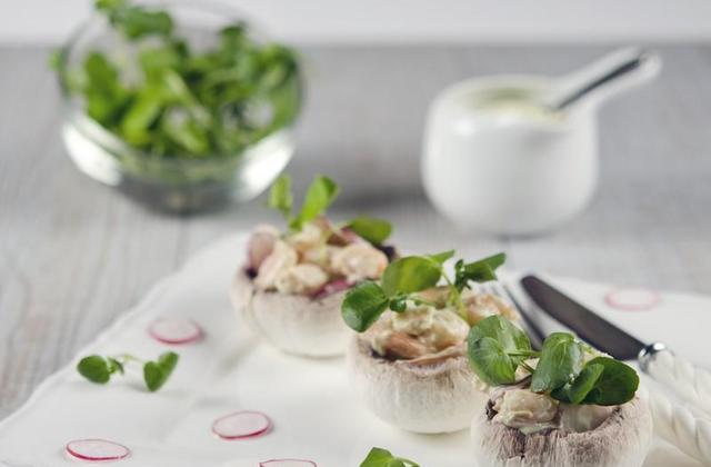 Champignons farcis aux crevettes, mayonnaise à l'avocat - Photo par Amora
