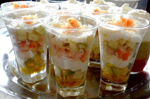 Verrines gambas, pomme verte et fromage à tartiner - Photo par llecle8