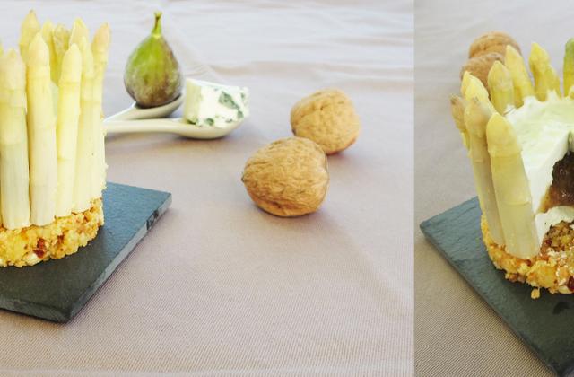 Chartreuse au roquefort & asperges, cœur de figues sur biscuit croustillant - Photo par Carottesjaunestomatesroses