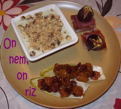Panna cotta au roquefort, crumble aux noix et chutney raisins-poires au miel - Photo par paulinc7