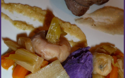 Médaillon de Jumeau de Boeuf et sa Glace de Topinambours, Légumes de Saison, Pomme en Condiment - Photo par benoitE9w