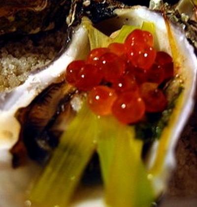 Huîtres farcies, julienne de poireau et œufs de saumon - patricOOJ
