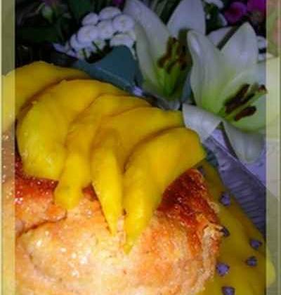 Flan coco et coulis de mangue - Photo par Lapin cuisinier