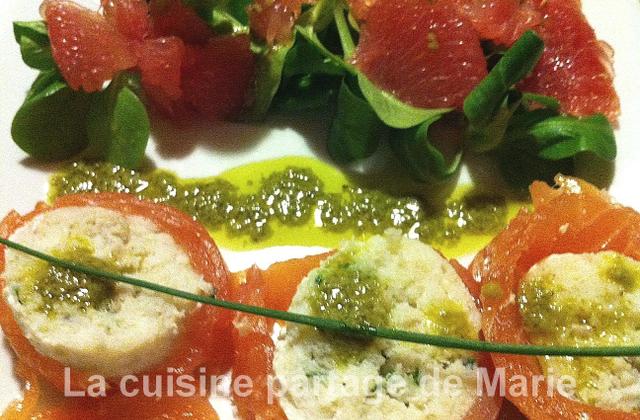 Mousseline de Cabillaud au saumon fumé et son pesto de mâche - marierechou