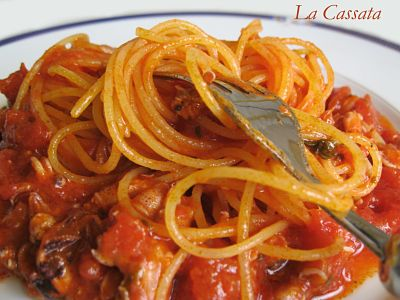 Spaghetti au ragoût de petits calmars - Photo par M.Sonia