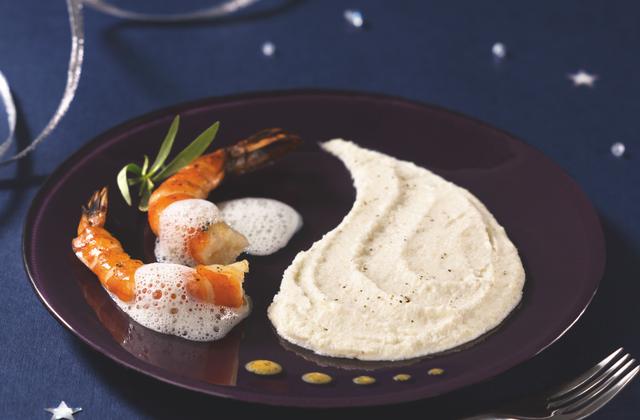Gambas poêlées, émulsion d'estragon, mousseline de chou-fleur & tapioca - Tipiak