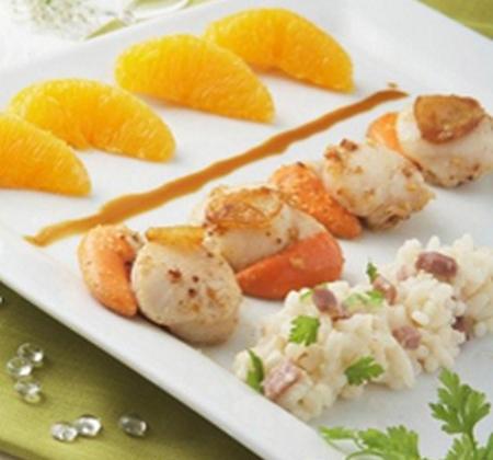 Noix de Saint Jacques risotto et son infusion chicorée miel et orange - Photo par Chicorée Leroux