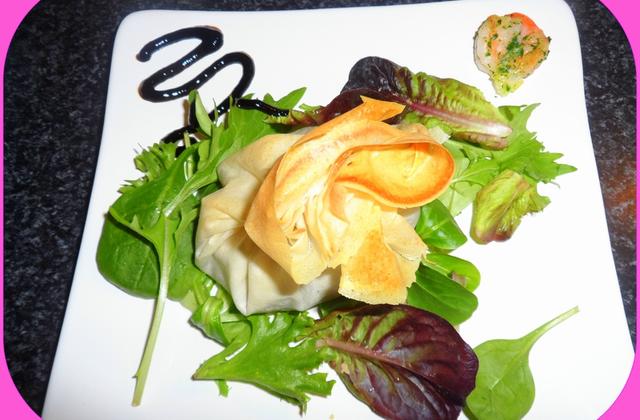 Aumonières aux gambas, oignons confits caramélisés - Photo par hellya