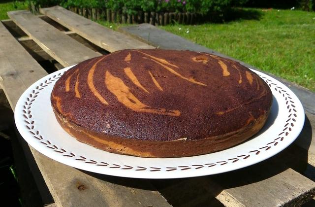 Zebra cake à la vanille, Amaretto, chocolat et orange confite - Photo par Rosenoisettes