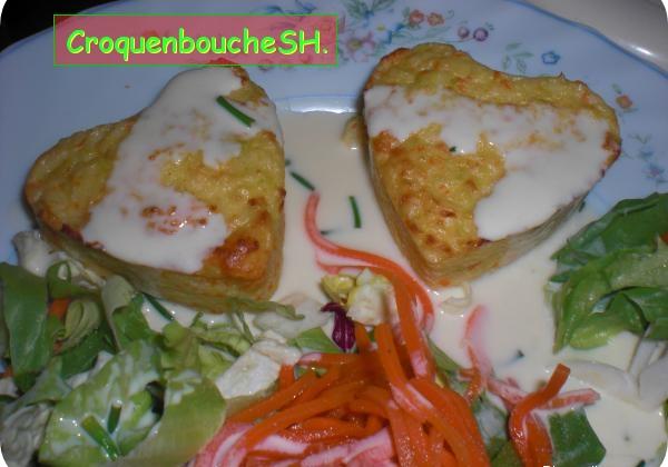 Petits cœurs aux surimi et poireaux, et sa sauce citronnée moutarde - Photo par membre_247110