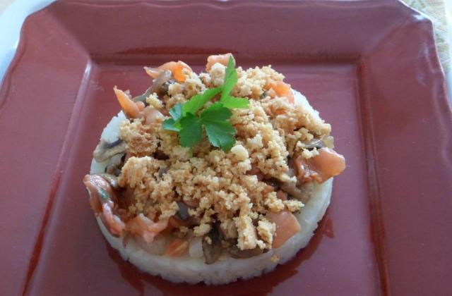 Poêlée de champignons truite sur un écrasé de céleri et son crumble - Photo par Annick