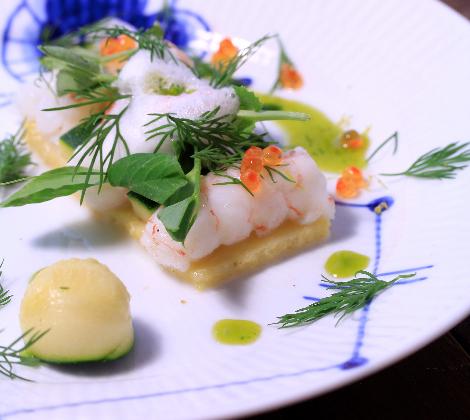 Tartelette de polenta aux langoustines et bouillon de crustacés - nanoudK
