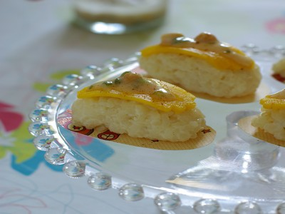 Sushis au riz au lait mangue nougat - Photo par talons