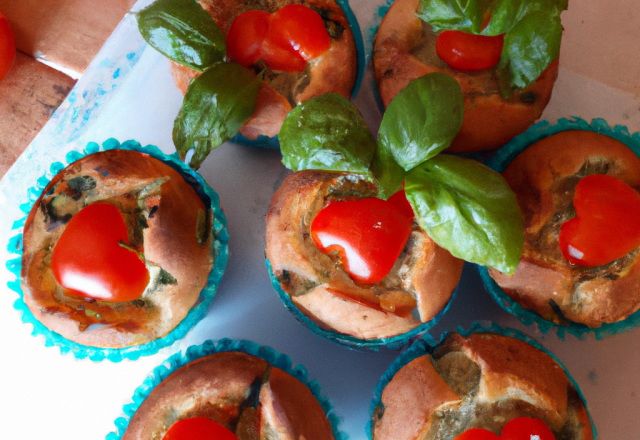 Cupcakes marbrés tomate/basilic, cœur surprise