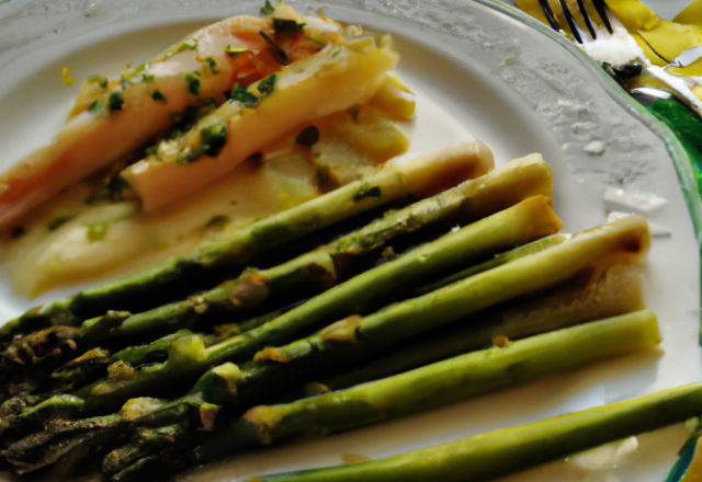 Asperges vertes françaises et coquillages en marinière