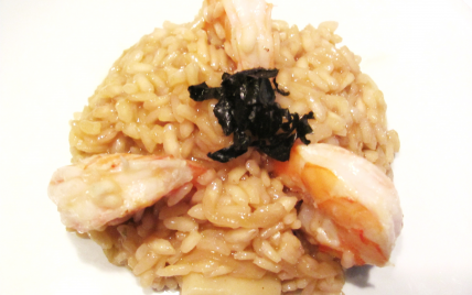 Risotto aux crevettes grises, bouillon maison