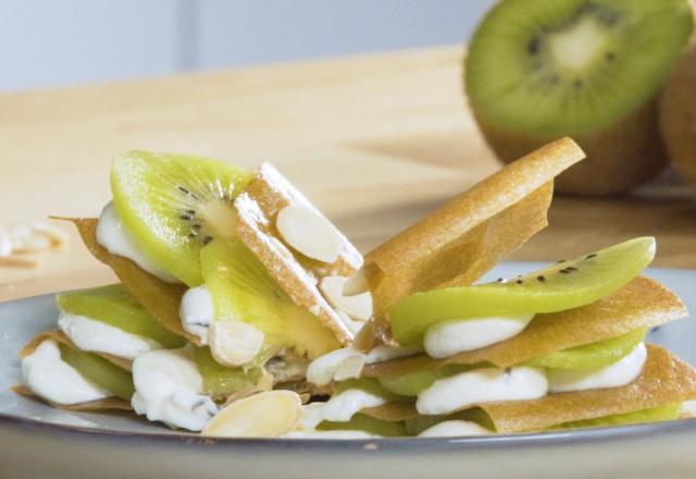 Mille-feuilles de brick au kiwi de l'Adour IGP et fromage à tartiner